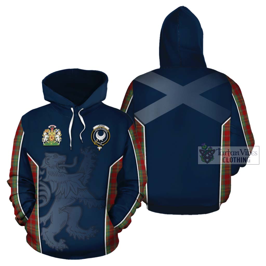 Tartan Vibes Clothing Leask Tartan Cotton Hoodie with Family Crest and Lion Rampant Vibes Sport Style