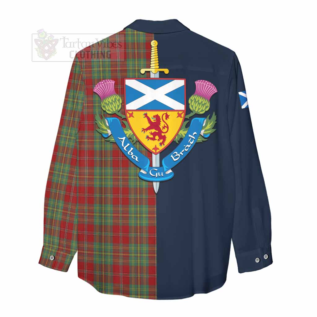 Tartan Vibes Clothing Leask Tartan Women's Casual Shirt Alba with Scottish Lion Royal Arm Half Style