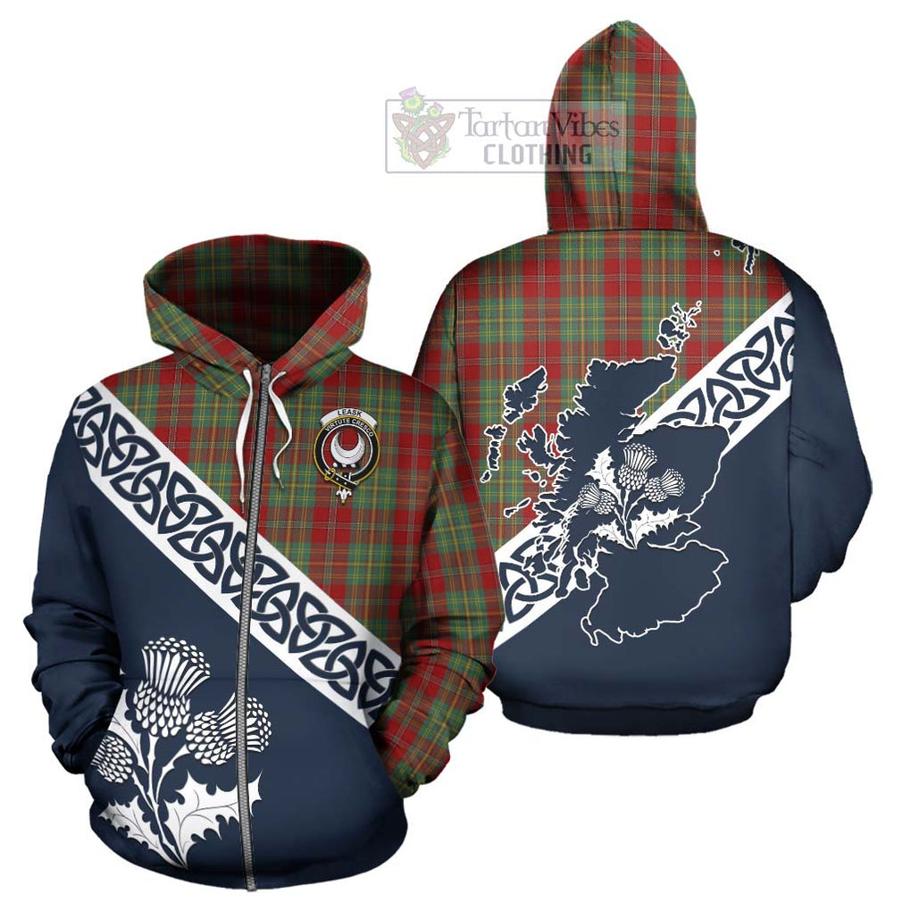 Leask Tartan Hoodie Featuring Thistle and Scotland Map - Tartan Vibes Clothing
