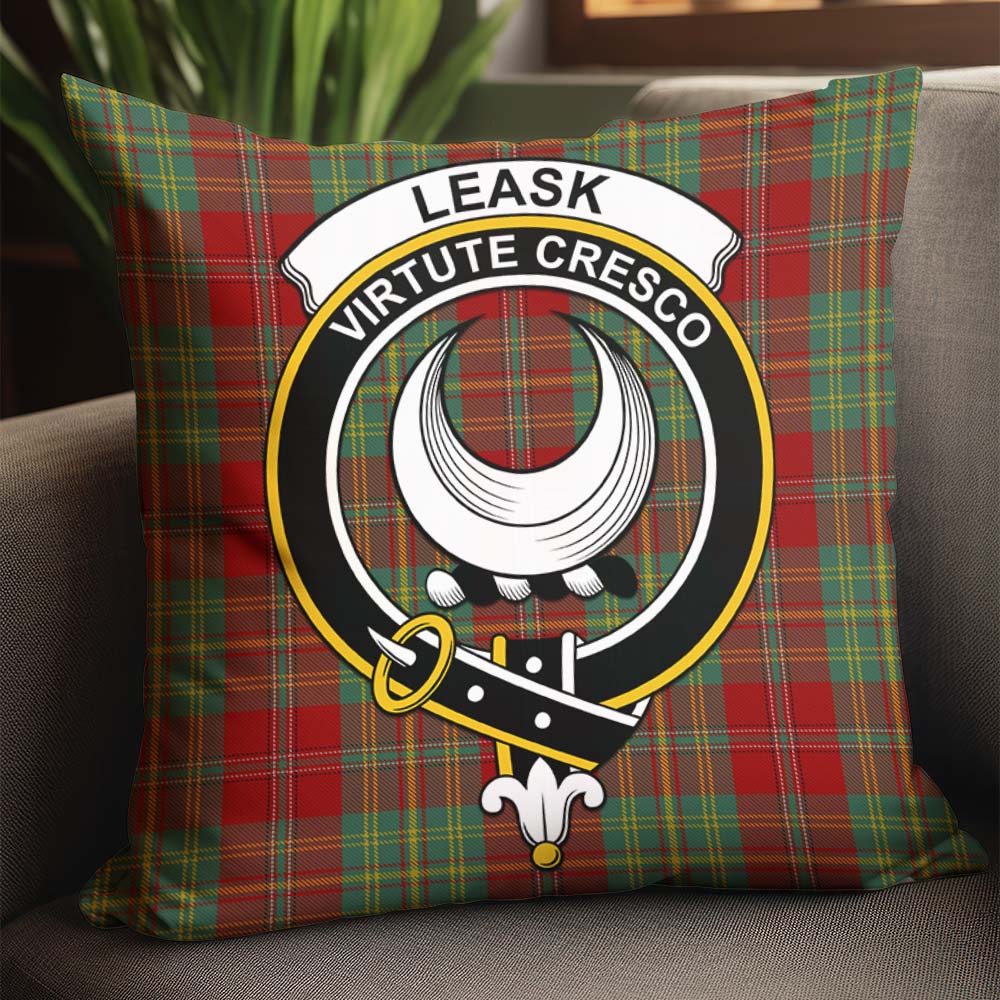 Leask Tartan Pillow Cover with Family Crest - Tartanvibesclothing