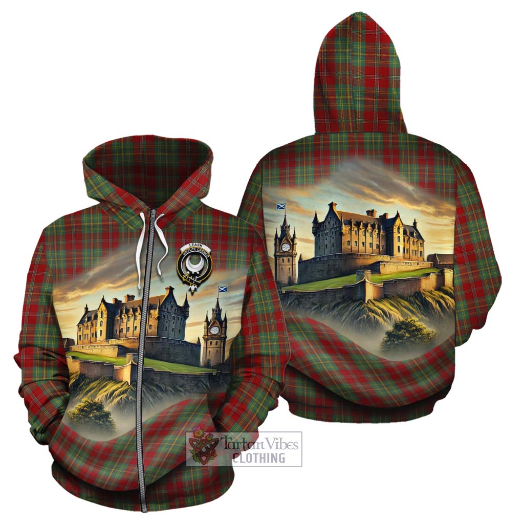 Leask Tartan Family Crest Cotton Hoodie with Scottish Ancient Castle Style Zip Hoodie - Tartan Vibes Clothing