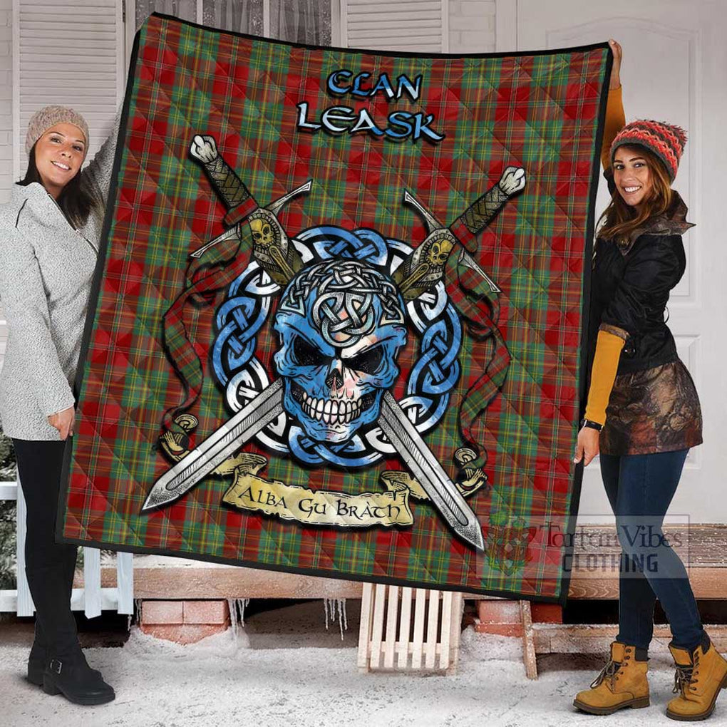 Tartan Vibes Clothing Leask Tartan Quilt with Celtic Skull Alba Gu Brath Style