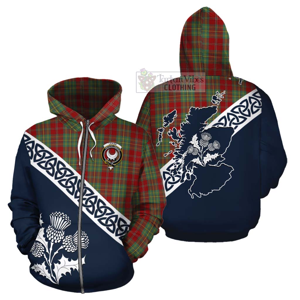 Leask Tartan Cotton Hoodie Featuring Thistle and Scotland Map - Tartan Vibes Clothing