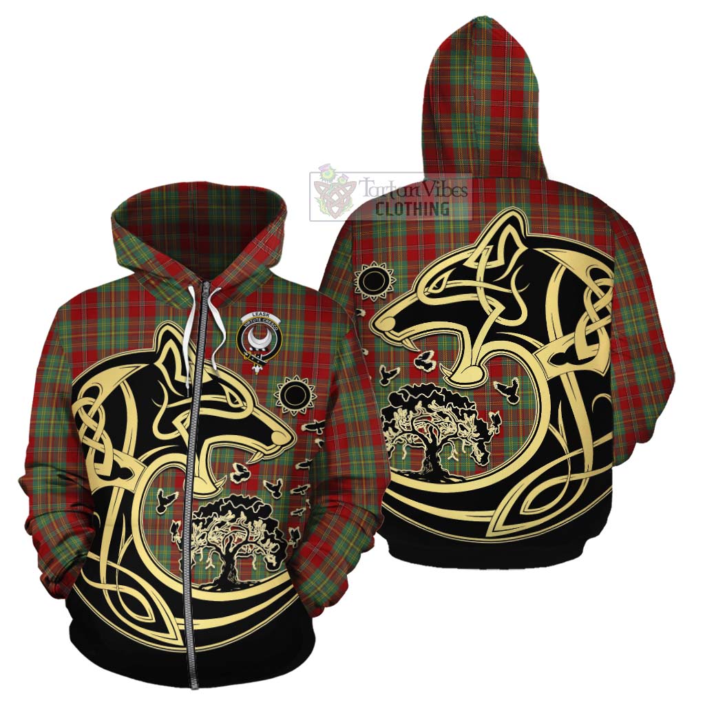 Tartan Vibes Clothing Leask Tartan Cotton Hoodie with Family Crest Celtic Wolf Style