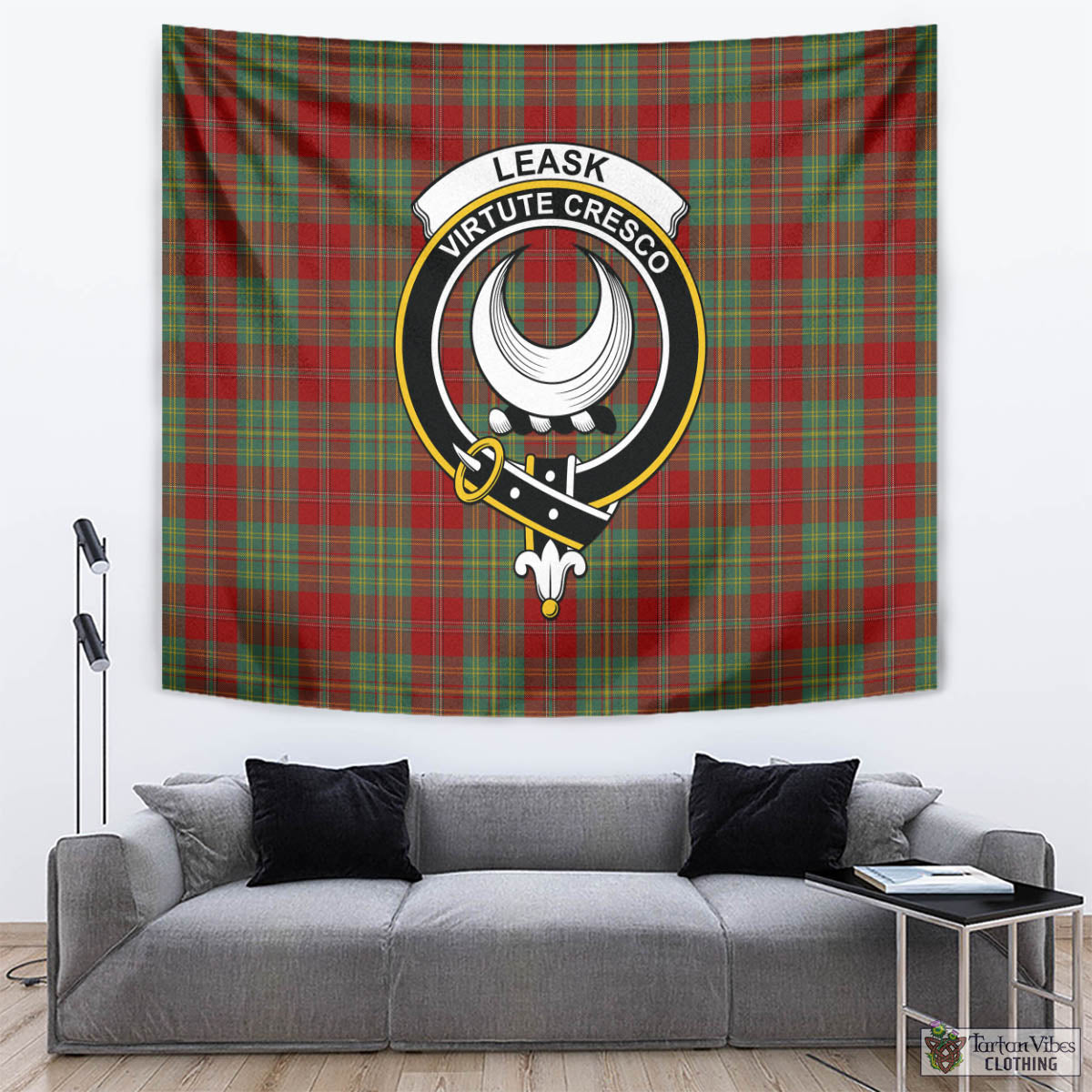 Tartan Vibes Clothing Leask Tartan Tapestry Wall Hanging and Home Decor for Room with Family Crest