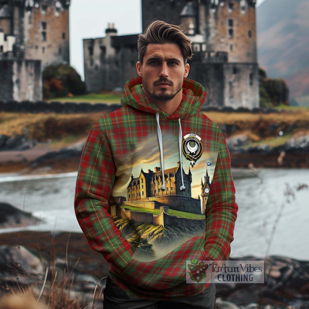 Leask Tartan Family Crest Cotton Hoodie with Scottish Ancient Castle Style - Tartan Vibes Clothing