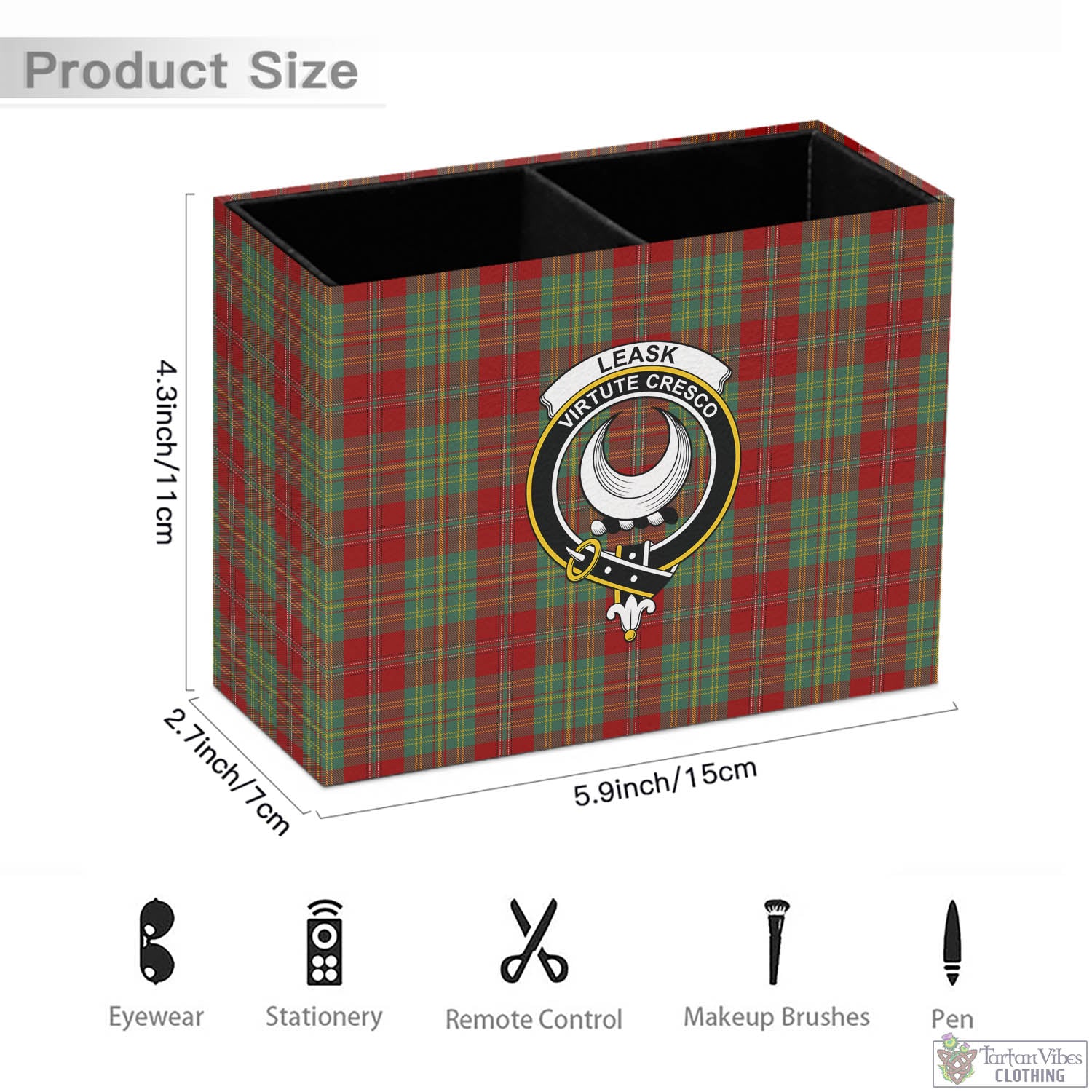 Tartan Vibes Clothing Leask Tartan Pen Holder with Family Crest