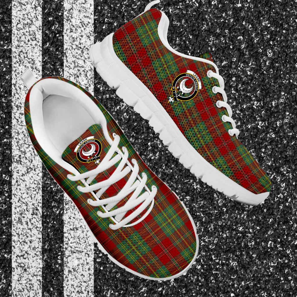 Leask Tartan Sneakers with Family Crest - Tartan Vibes Clothing