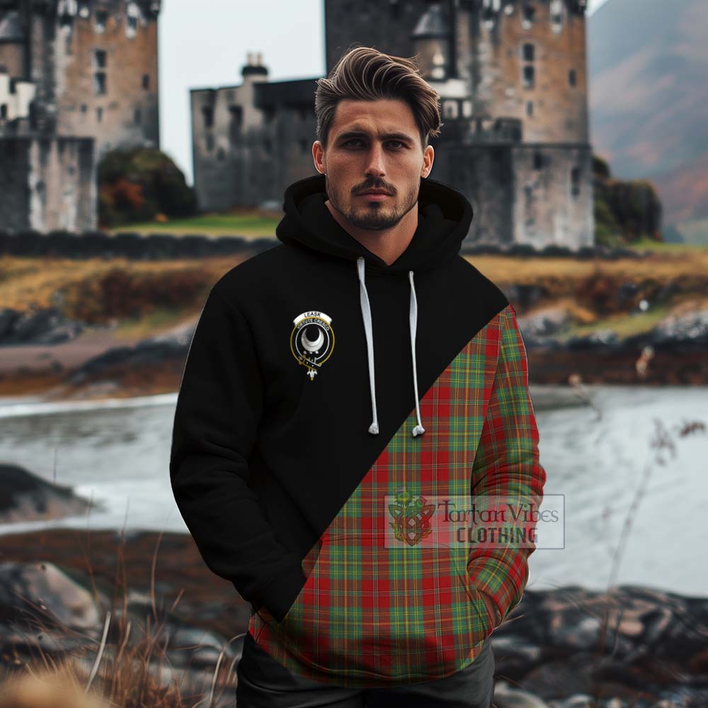 Tartan Vibes Clothing Leask Tartan Cotton Hoodie with Family Crest and Military Logo Style