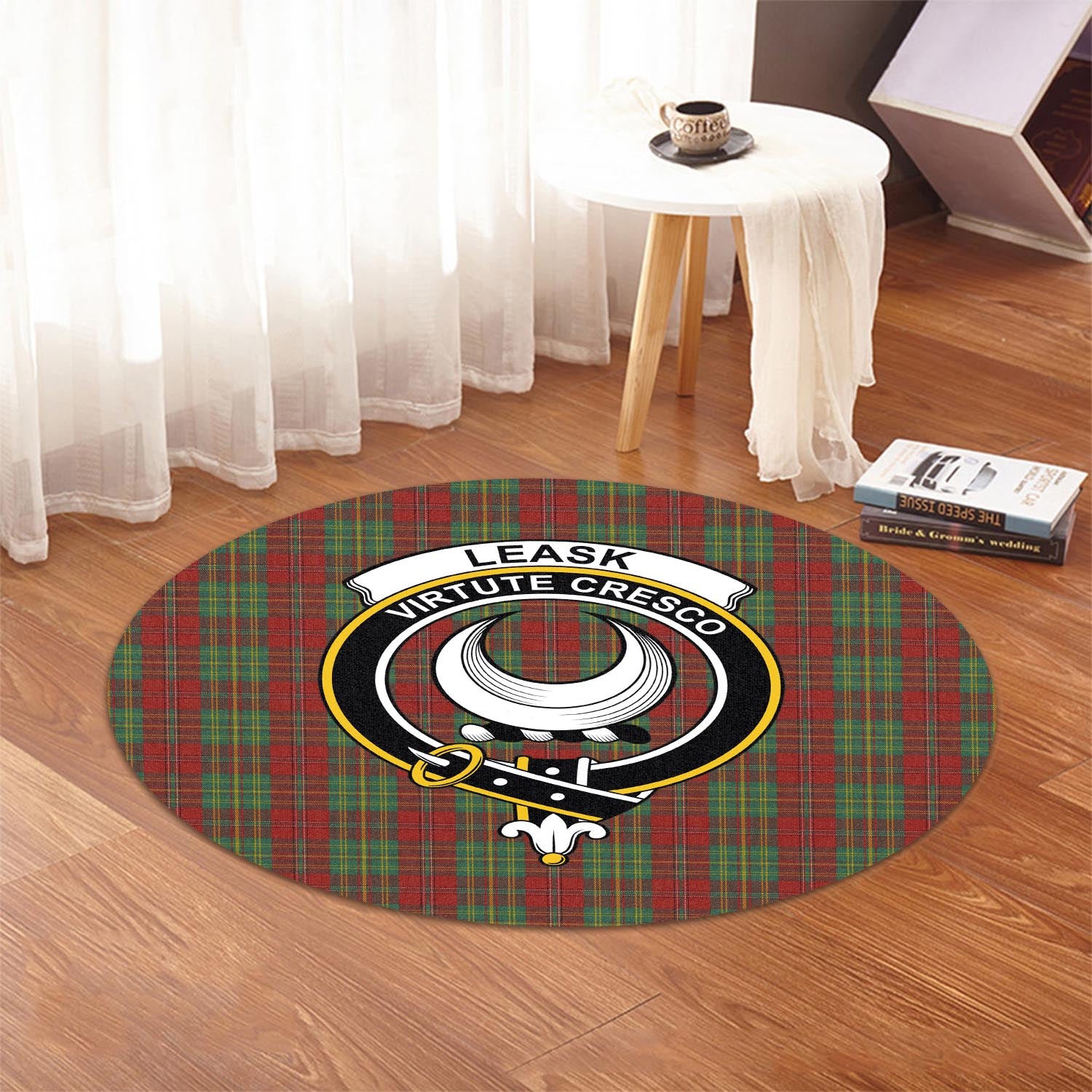 leask-tartan-round-rug-with-family-crest