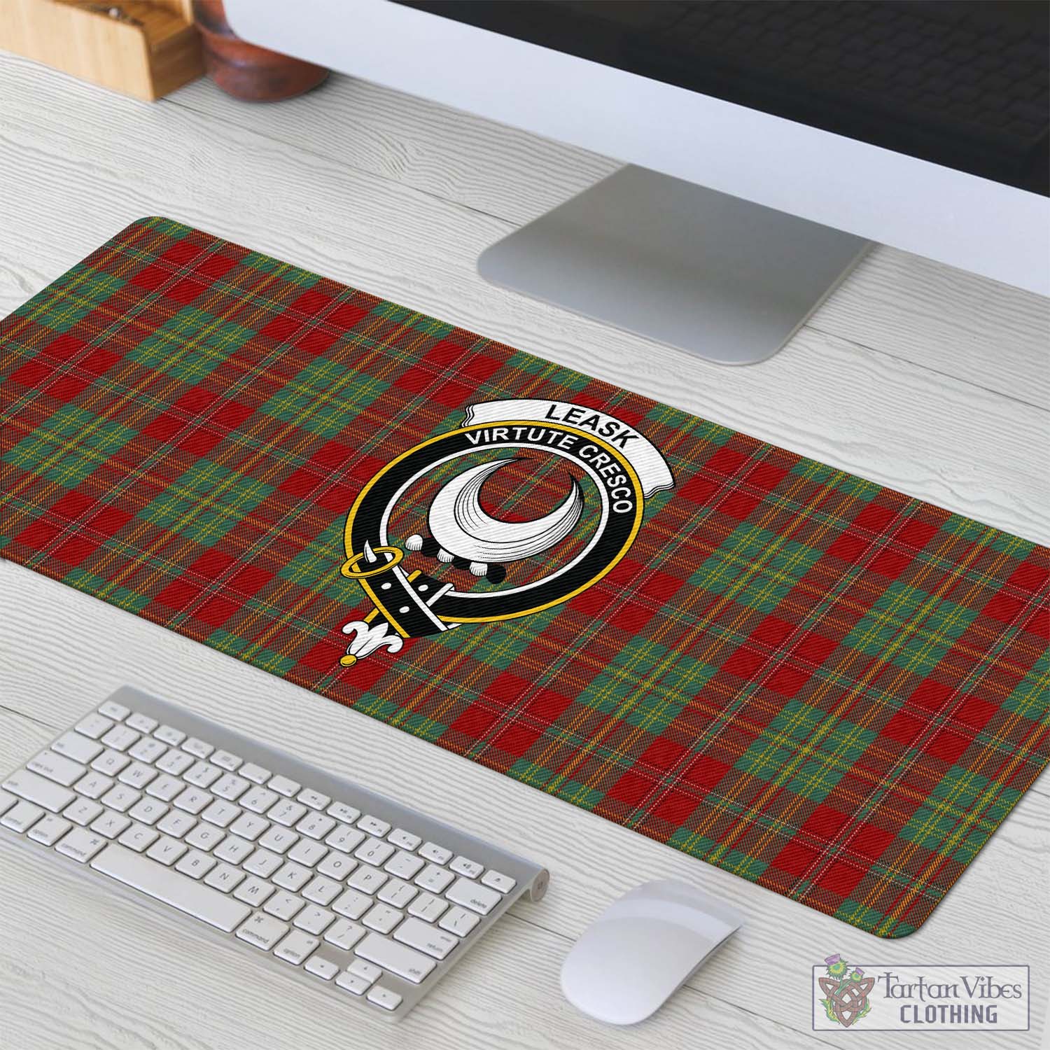 Tartan Vibes Clothing Leask Tartan Mouse Pad with Family Crest