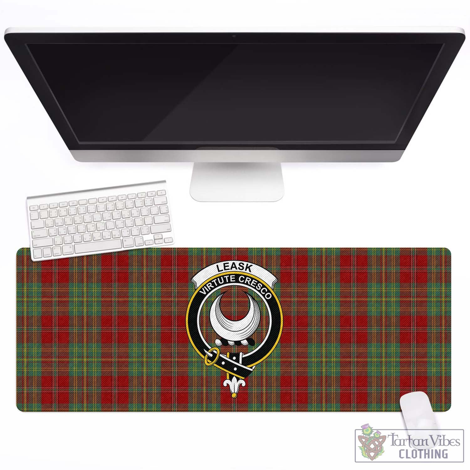 Tartan Vibes Clothing Leask Tartan Mouse Pad with Family Crest