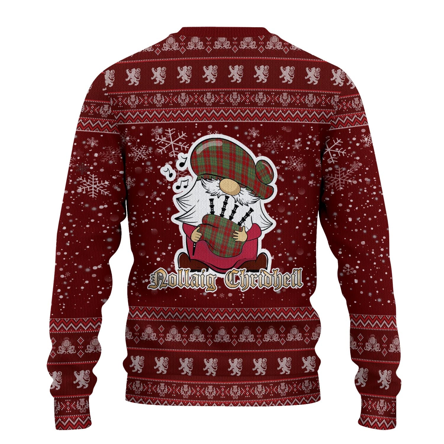 Leask Clan Christmas Family Knitted Sweater with Funny Gnome Playing Bagpipes - Tartanvibesclothing