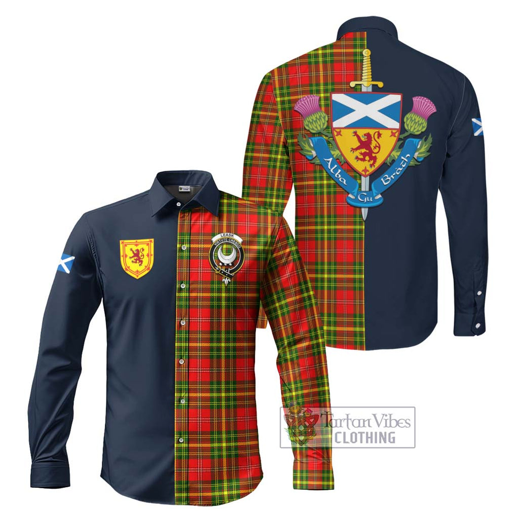 Tartan Vibes Clothing Leask Modern Tartan Long Sleeve Button Shirt with Scottish Lion Royal Arm Half Style