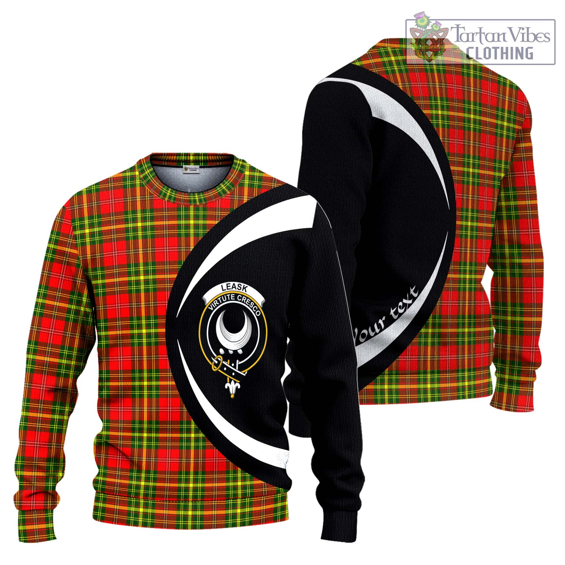 Leask Modern Tartan Ugly Sweater with Family Crest Circle Style Unisex - Tartan Vibes Clothing