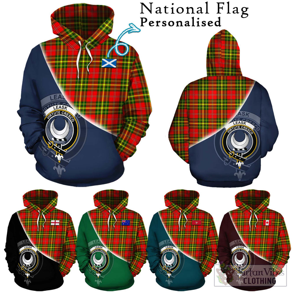 Leask Modern Tartan Hoodie with Personalised National Flag and Family Crest Half Style Zip Hoodie - Tartanvibesclothing Shop