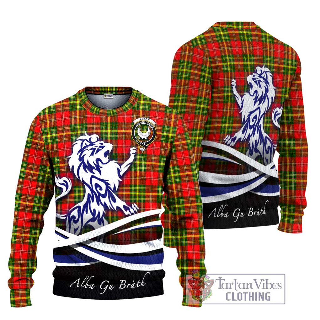 Leask Modern Tartan Knitted Sweater with Alba Gu Brath Regal Lion Emblem Unisex - Tartanvibesclothing Shop