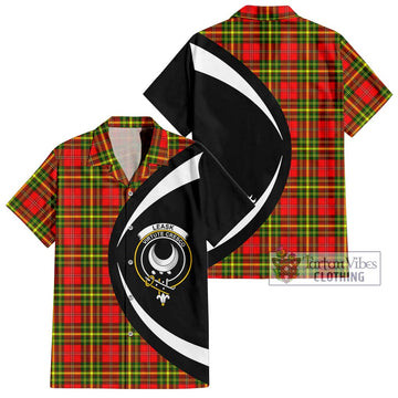 Leask Modern Tartan Short Sleeve Button Up with Family Crest Circle Style