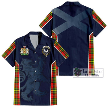 Leask Modern Tartan Short Sleeve Button Shirt with Family Crest and Lion Rampant Vibes Sport Style