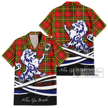 Leask Modern Tartan Short Sleeve Button Shirt with Alba Gu Brath Regal Lion Emblem