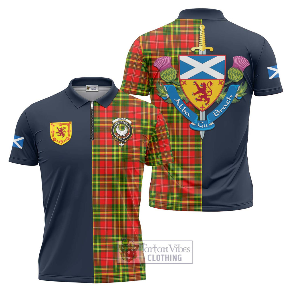 Tartan Vibes Clothing Leask Modern Tartan Zipper Polo Shirt with Scottish Lion Royal Arm Half Style