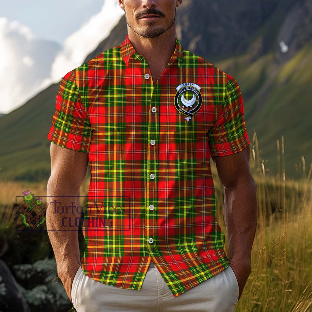 Leask Modern Tartan Cotton Hawaiian Shirt with Family Crest Adult - Tartan Vibes Clothing