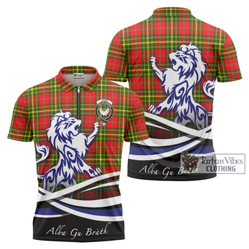 Leask Modern Tartan Zipper Polo Shirt with Alba Gu Brath Regal Lion Emblem