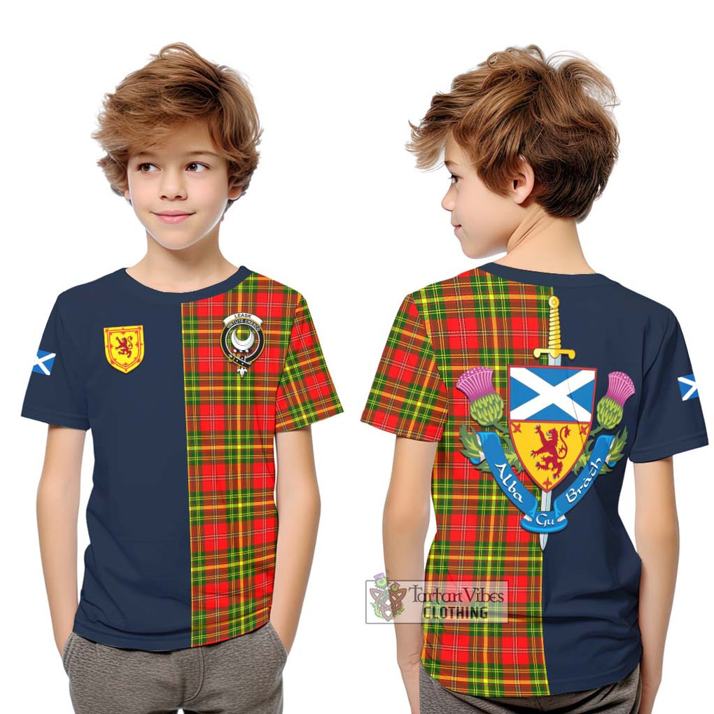 Tartan Vibes Clothing Leask Modern Tartan Kid T-Shirt with Scottish Lion Royal Arm Half Style