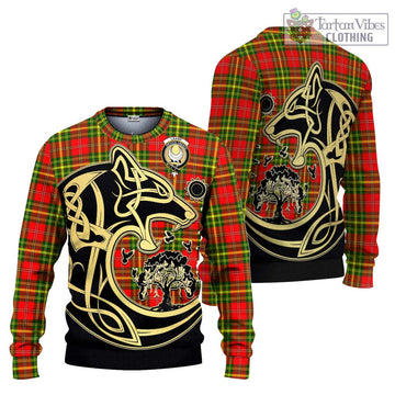 Leask Modern Tartan Ugly Sweater with Family Crest Celtic Wolf Style