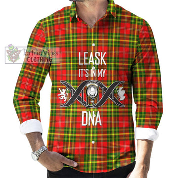 Leask Modern Tartan Long Sleeve Button Shirt with Family Crest DNA In Me Style