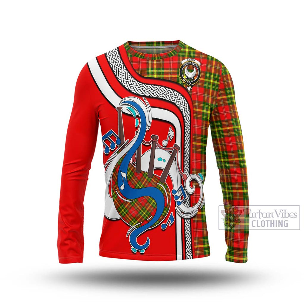 Tartan Vibes Clothing Leask Modern Tartan Long Sleeve T-Shirt with Epic Bagpipe Style