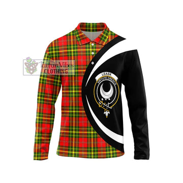 Leask Modern Tartan Long Sleeve Polo Shirt with Family Crest Circle Style