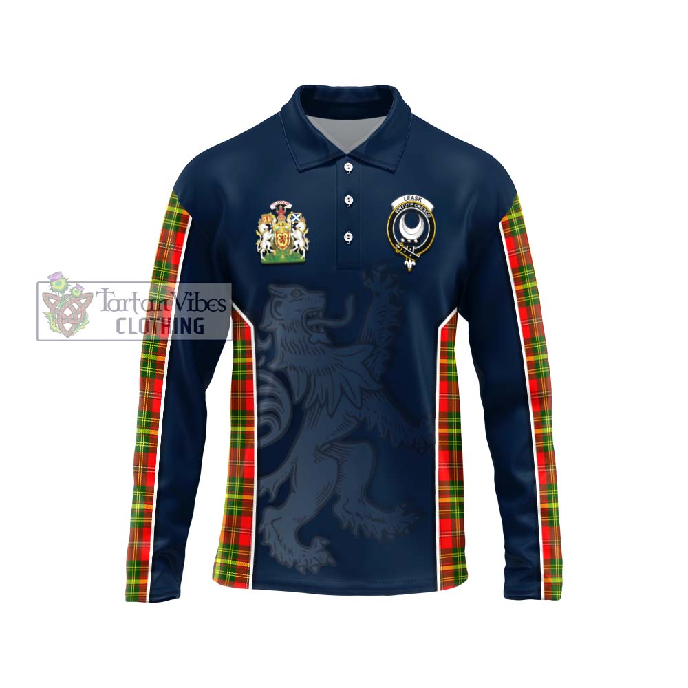 Leask Modern Tartan Long Sleeve Polo Shirt with Family Crest and Lion Rampant Vibes Sport Style Unisex - Tartan Vibes Clothing