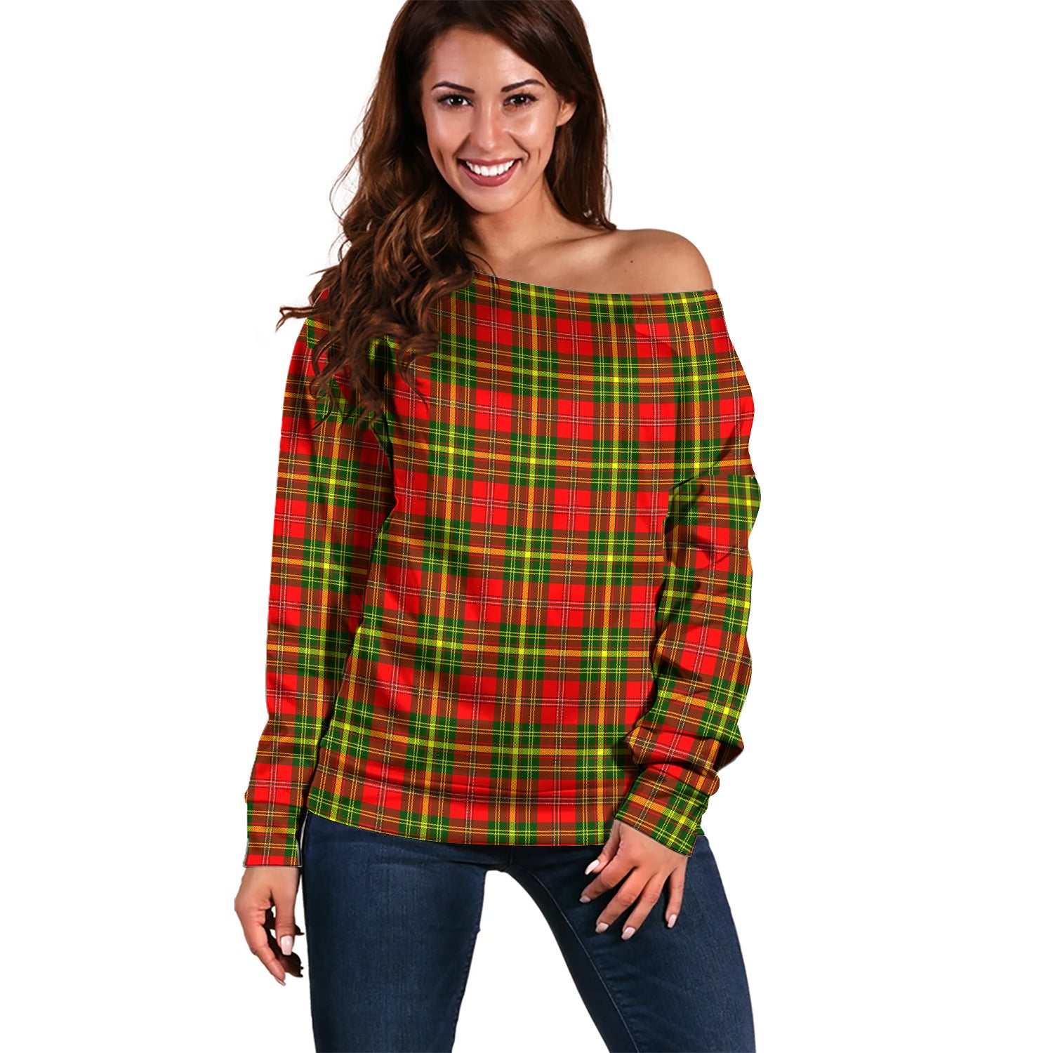 Leask Modern Tartan Off Shoulder Women Sweater Women - Tartanvibesclothing