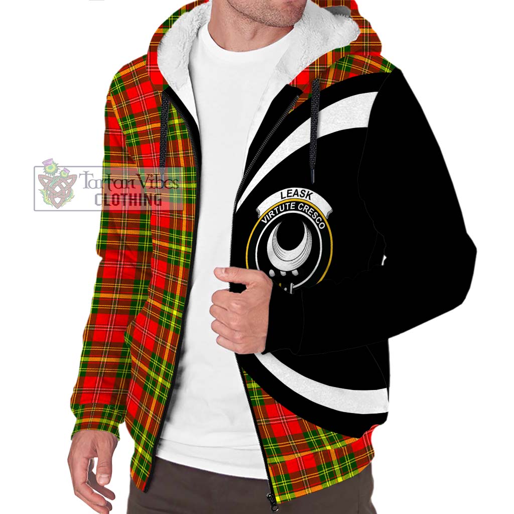 Leask Modern Tartan Sherpa Hoodie with Family Crest Circle Style Unisex S - Tartan Vibes Clothing