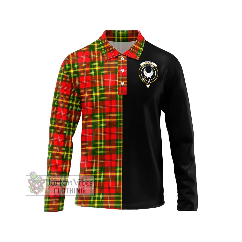 Leask Modern Tartan Long Sleeve Polo Shirt with Family Crest and Half Of Me Style Unisex - Tartanvibesclothing Shop