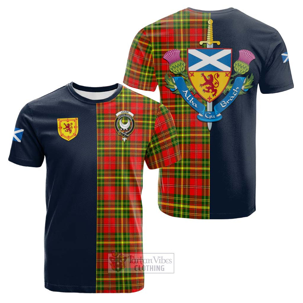 Tartan Vibes Clothing Leask Modern Tartan Cotton T-shirt with Scottish Lion Royal Arm Half Style