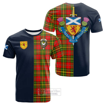 Leask Modern Tartan Cotton T-shirt Alba with Scottish Lion Royal Arm Half Style