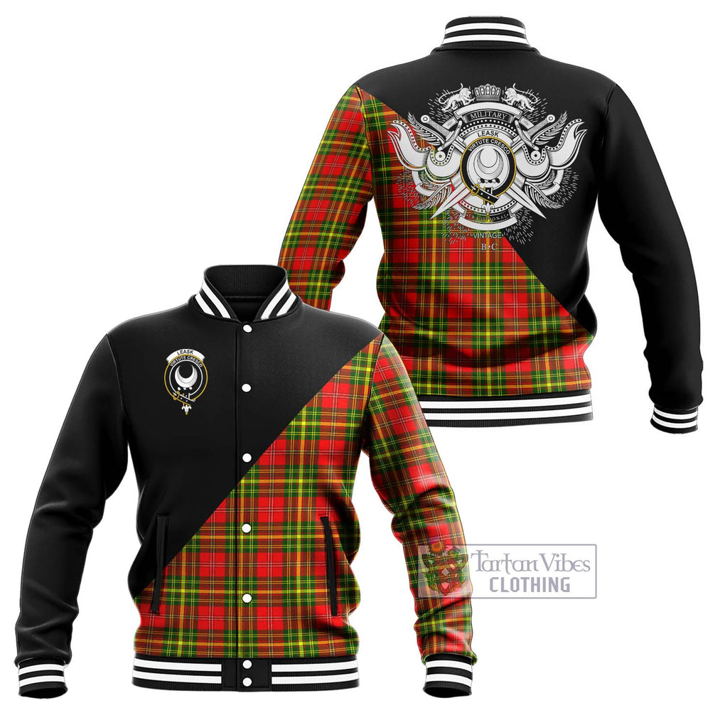 Leask Modern Tartan Baseball Jacket with Family Crest and Military Logo Style Unisex - Tartanvibesclothing Shop