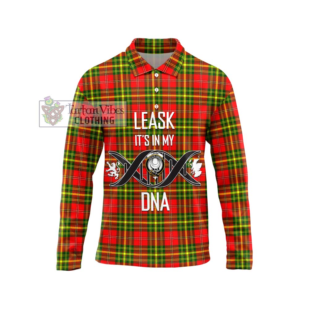 Leask Modern Tartan Long Sleeve Polo Shirt with Family Crest DNA In Me Style Unisex - Tartanvibesclothing Shop