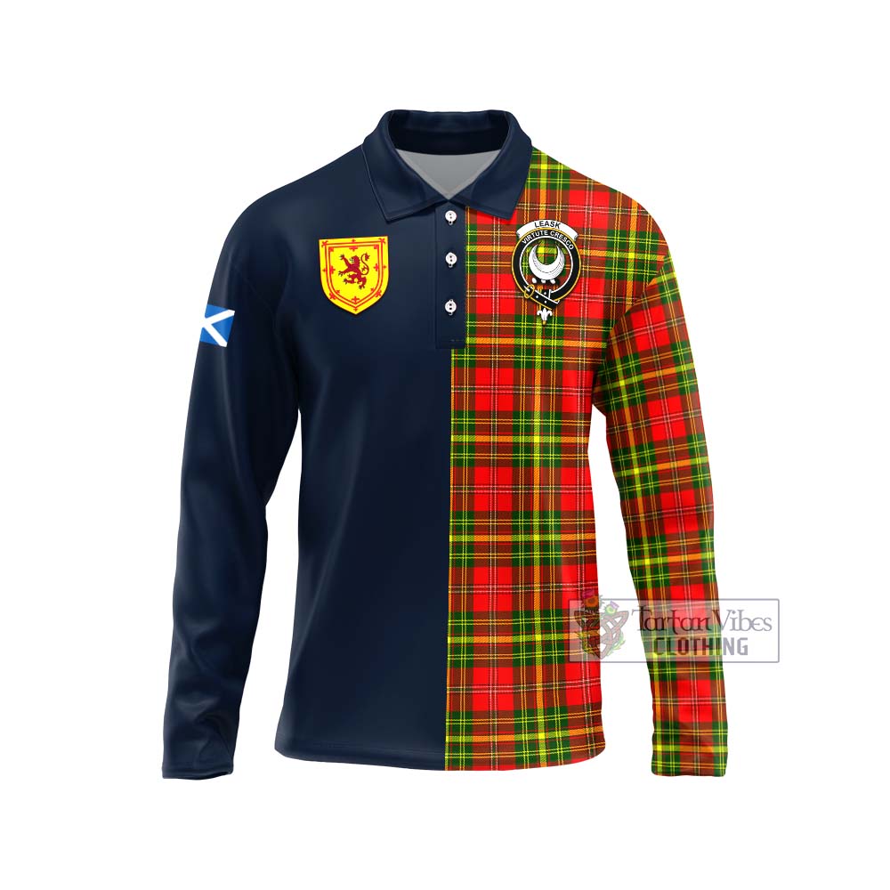 Tartan Vibes Clothing Leask Modern Tartan Long Sleeve Polo Shirt with Scottish Lion Royal Arm Half Style