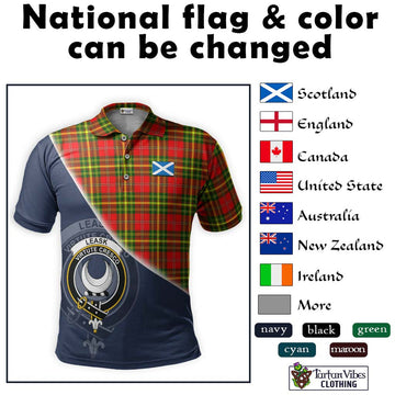 Leask Modern Tartan Polo Shirt with Personalised National Flag and Family Crest Half Style