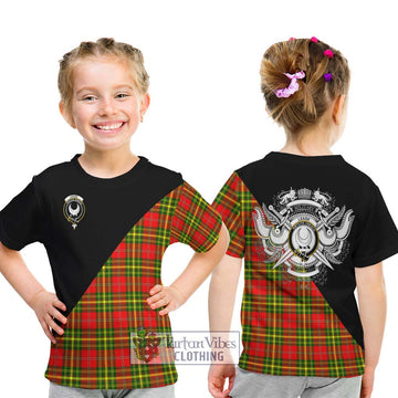 Leask Modern Tartan Kid T-Shirt with Family Crest and Military Logo Style