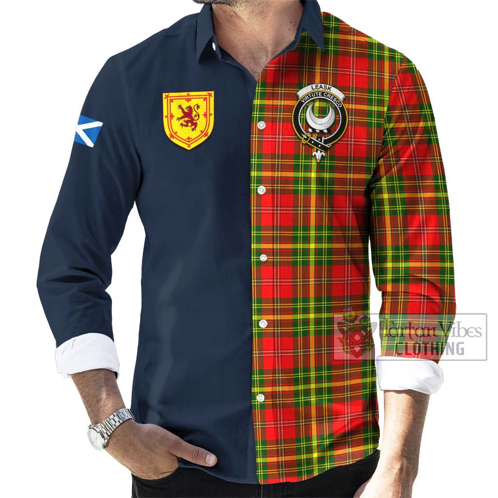 Tartan Vibes Clothing Leask Modern Tartan Long Sleeve Button Shirt with Scottish Lion Royal Arm Half Style