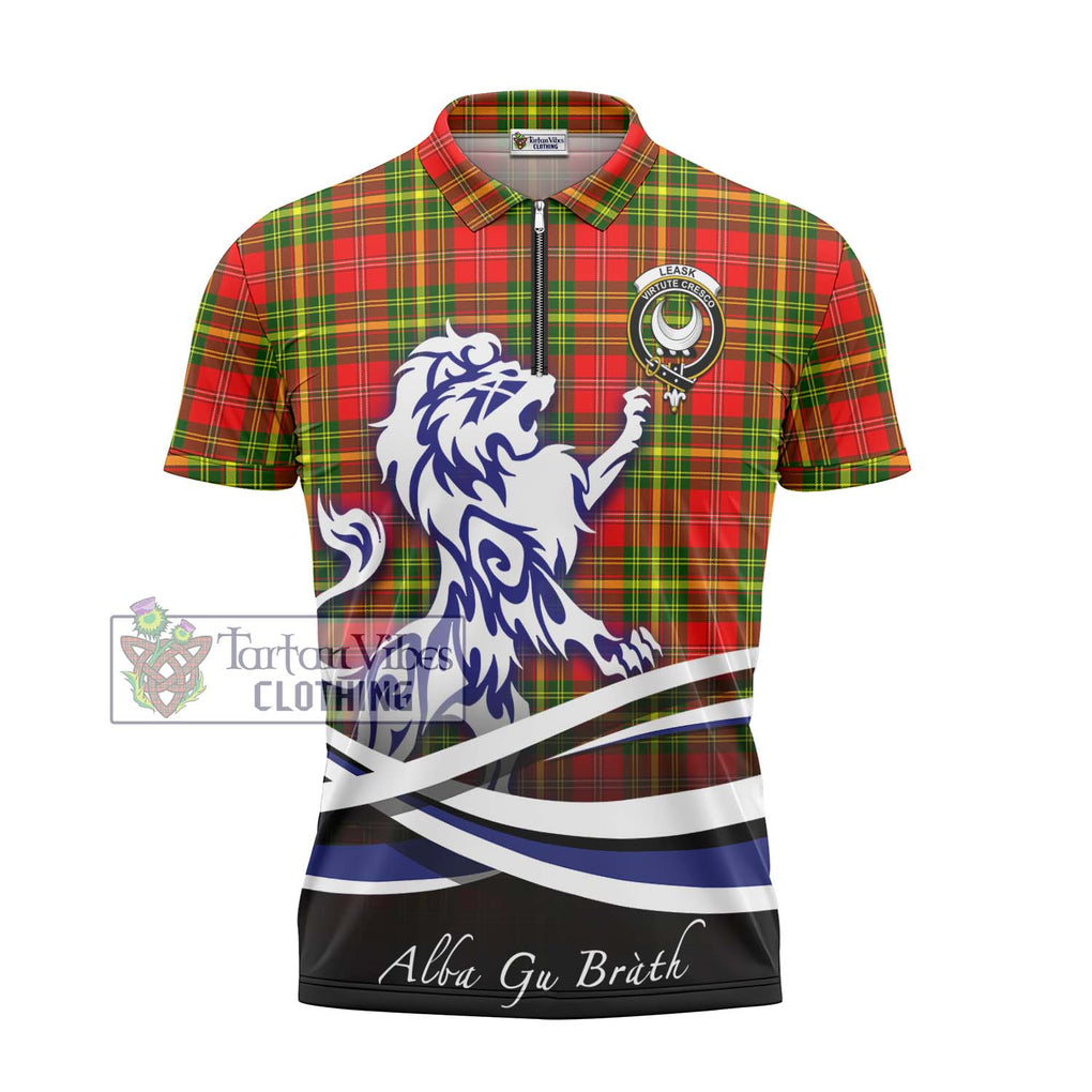 Leask Modern Tartan Zipper Polo Shirt with Alba Gu Brath Regal Lion Emblem - Tartanvibesclothing Shop