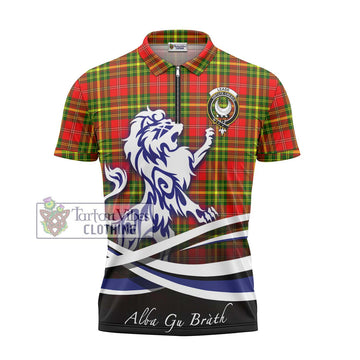 Leask Modern Tartan Zipper Polo Shirt with Alba Gu Brath Regal Lion Emblem