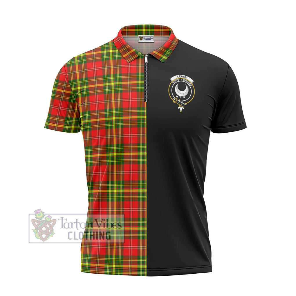 Leask Modern Tartan Zipper Polo Shirt with Family Crest and Half Of Me Style - Tartanvibesclothing Shop