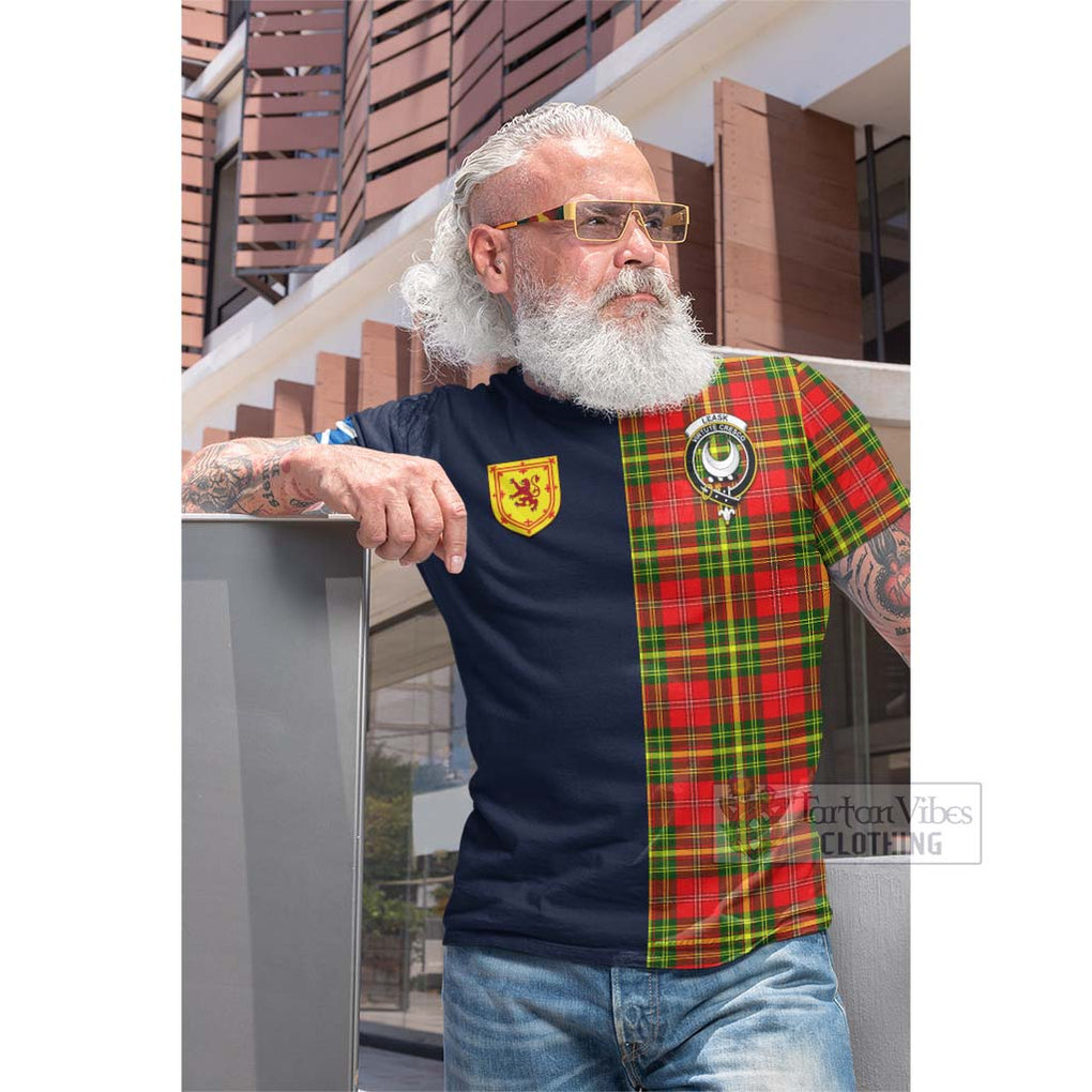 Tartan Vibes Clothing Leask Modern Tartan Cotton T-shirt with Scottish Lion Royal Arm Half Style