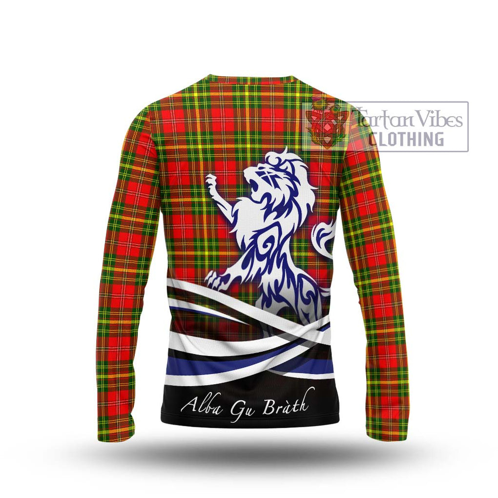 Leask Modern Tartan Long Sleeve T-Shirt with Alba Gu Brath Regal Lion Emblem - Tartanvibesclothing Shop