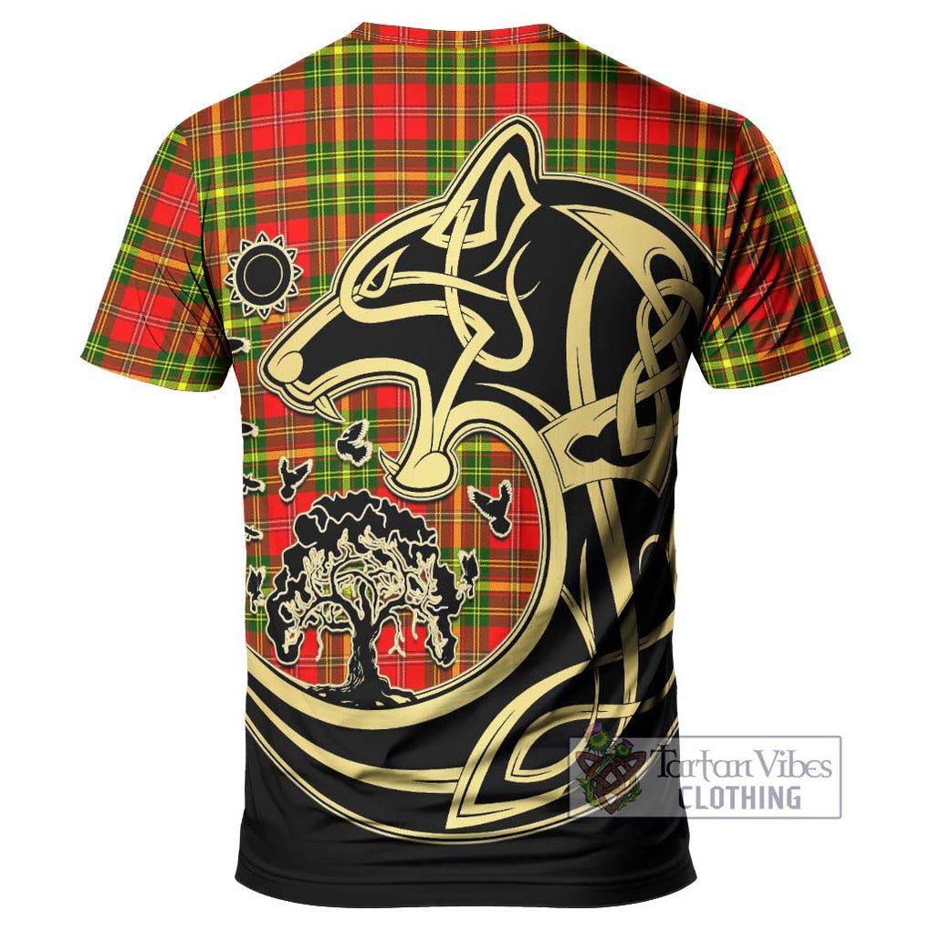 Leask Modern Tartan T-Shirt with Family Crest Celtic Wolf Style - Tartan Vibes Clothing